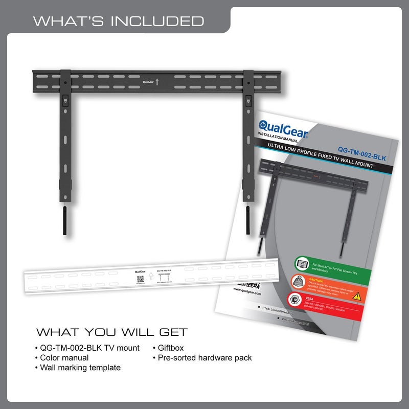 QualGear QG-TM-002-BLK 37-Inch to 70-Inch Universal Ultra Slim Low Profile Fixed Wall Mount LED TVs, Black - Image 3